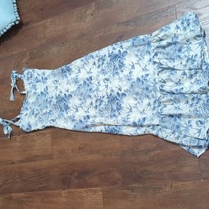 Floral Blue and White Midi Dress